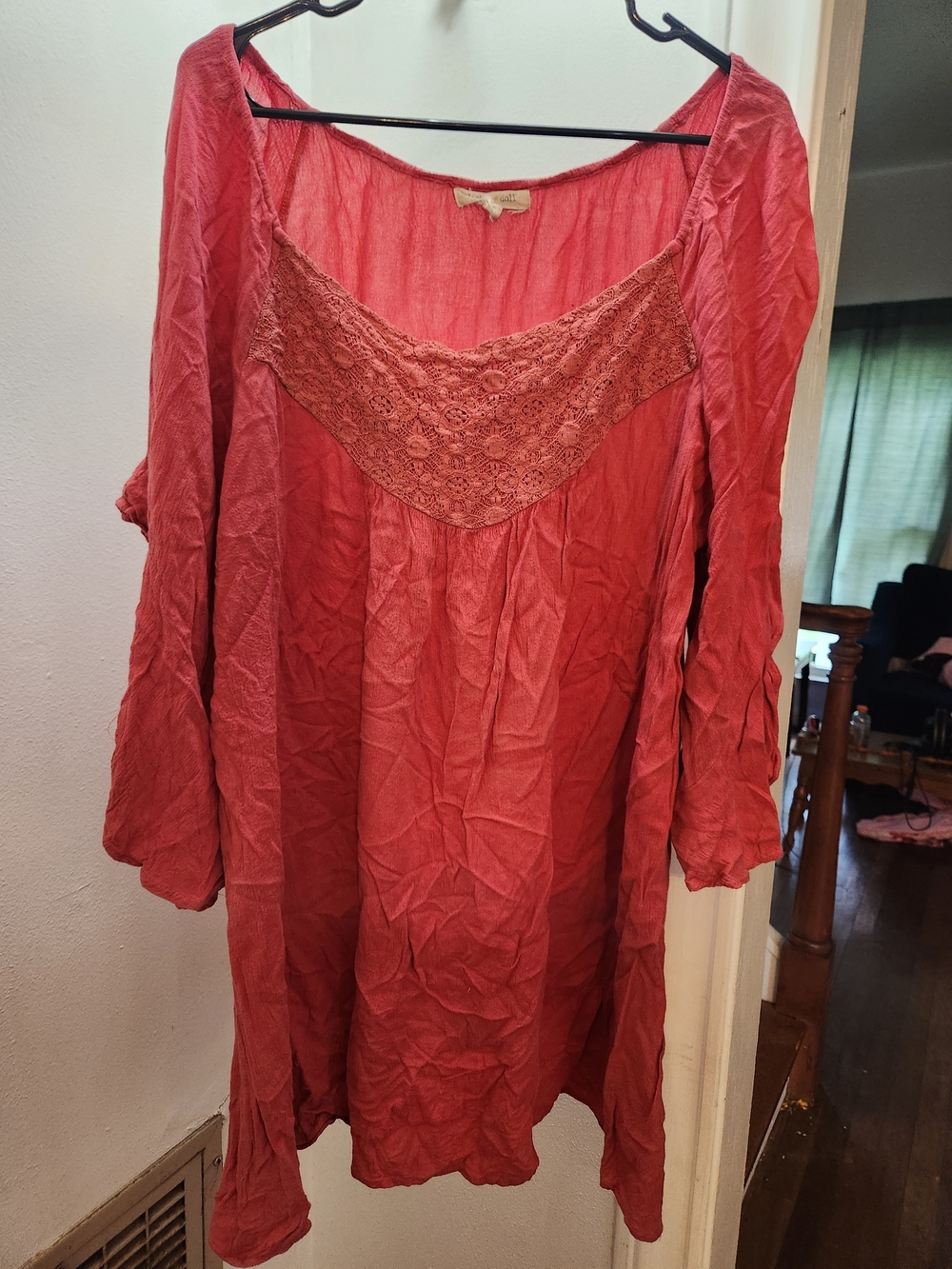 living doll Red Crochet Yoke Tunic Top